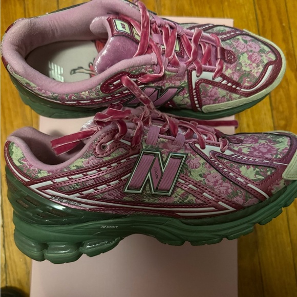 New Balance Shoes - New Balance Pink and Green Floral Athletic Sneakers